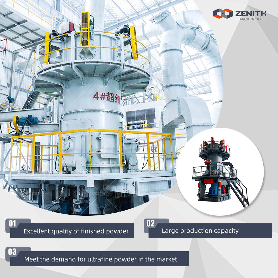 Close-up operational view of Zenith MTW European Trapezium Mill grinding chamber and classifier.